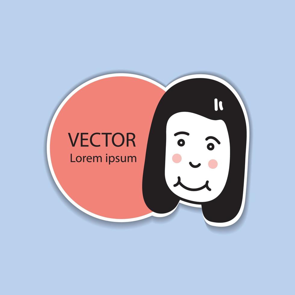 etiqueta adhesiva con ilustración de vector de dibujos animados de chica linda para embalaje y publicidad. icono web, diseño de logotipo