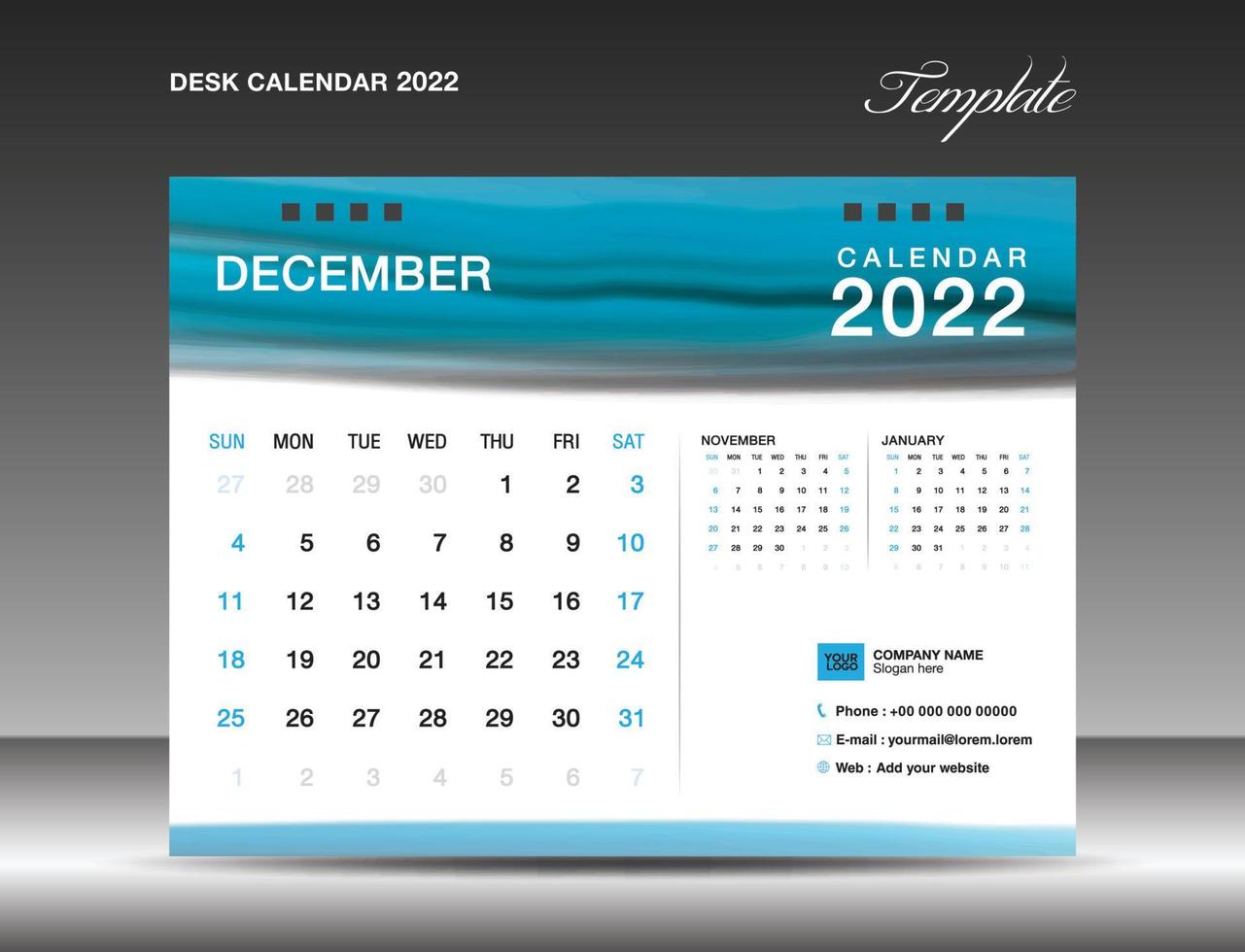 Desk Calendar 2022 Template vector, December 2022 year vector
