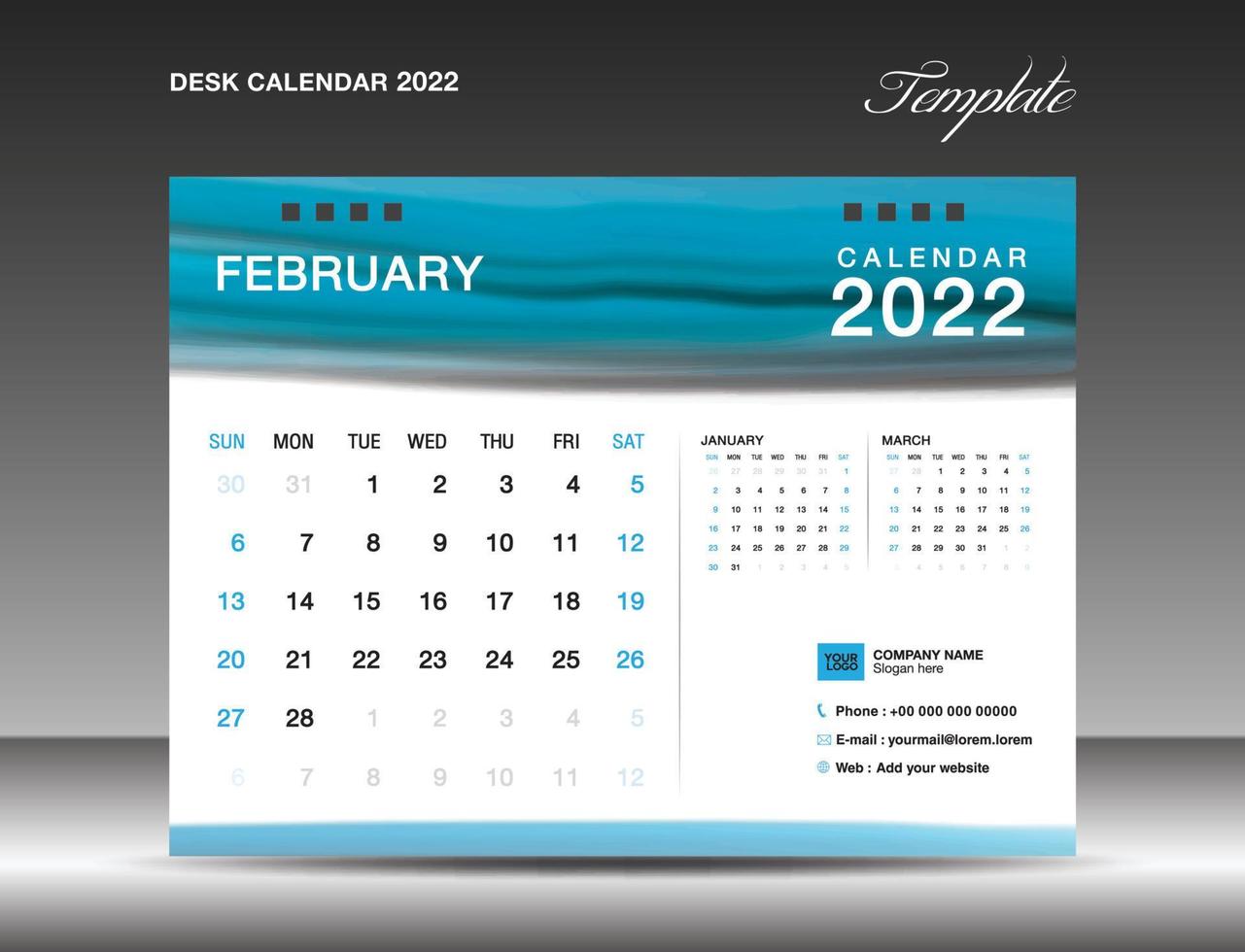 Desk Calendar 2022 Template vector, February 2022 year vector