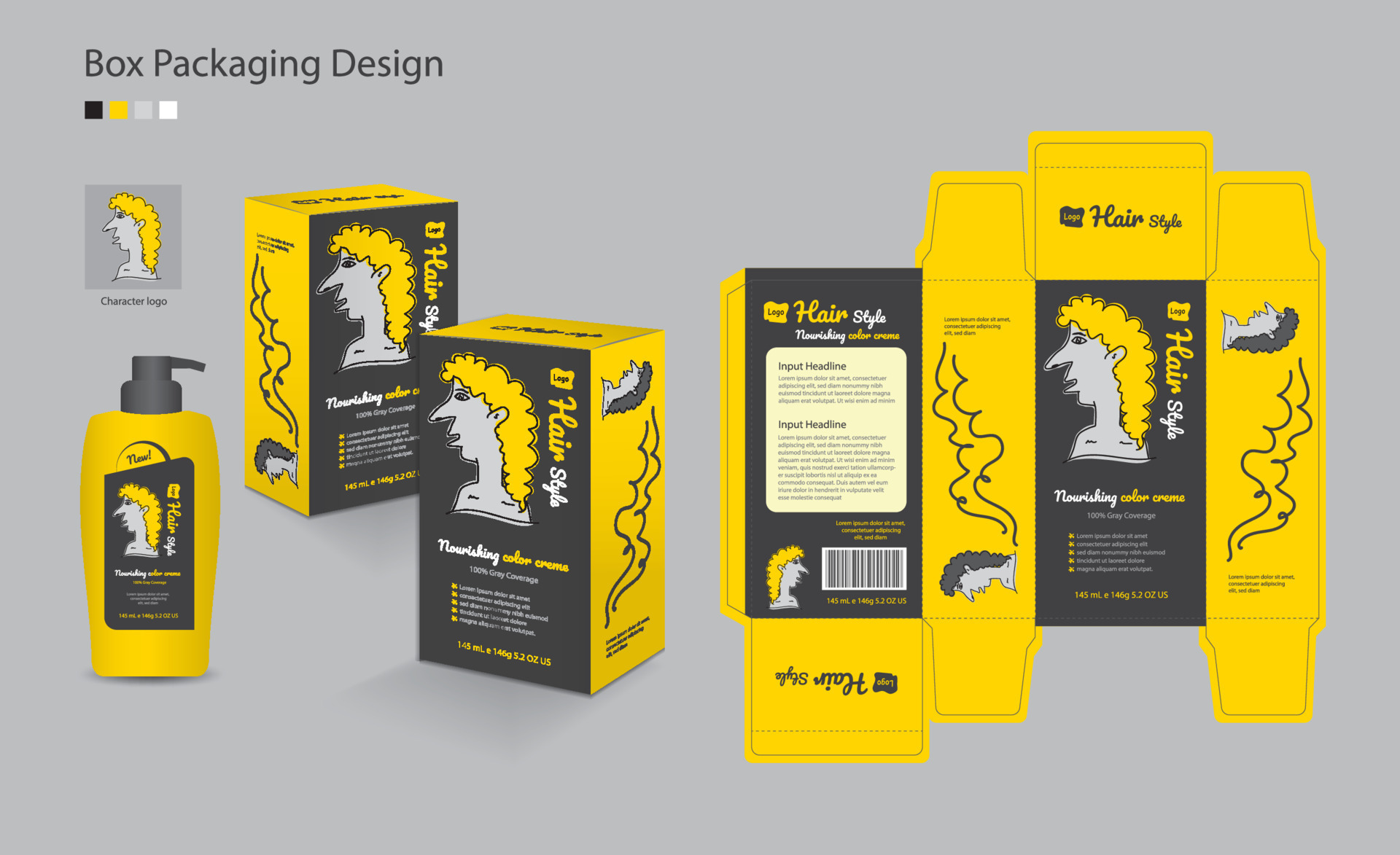 Box packaging vector for hair, cream, skin, lotion, shampoo, beauty