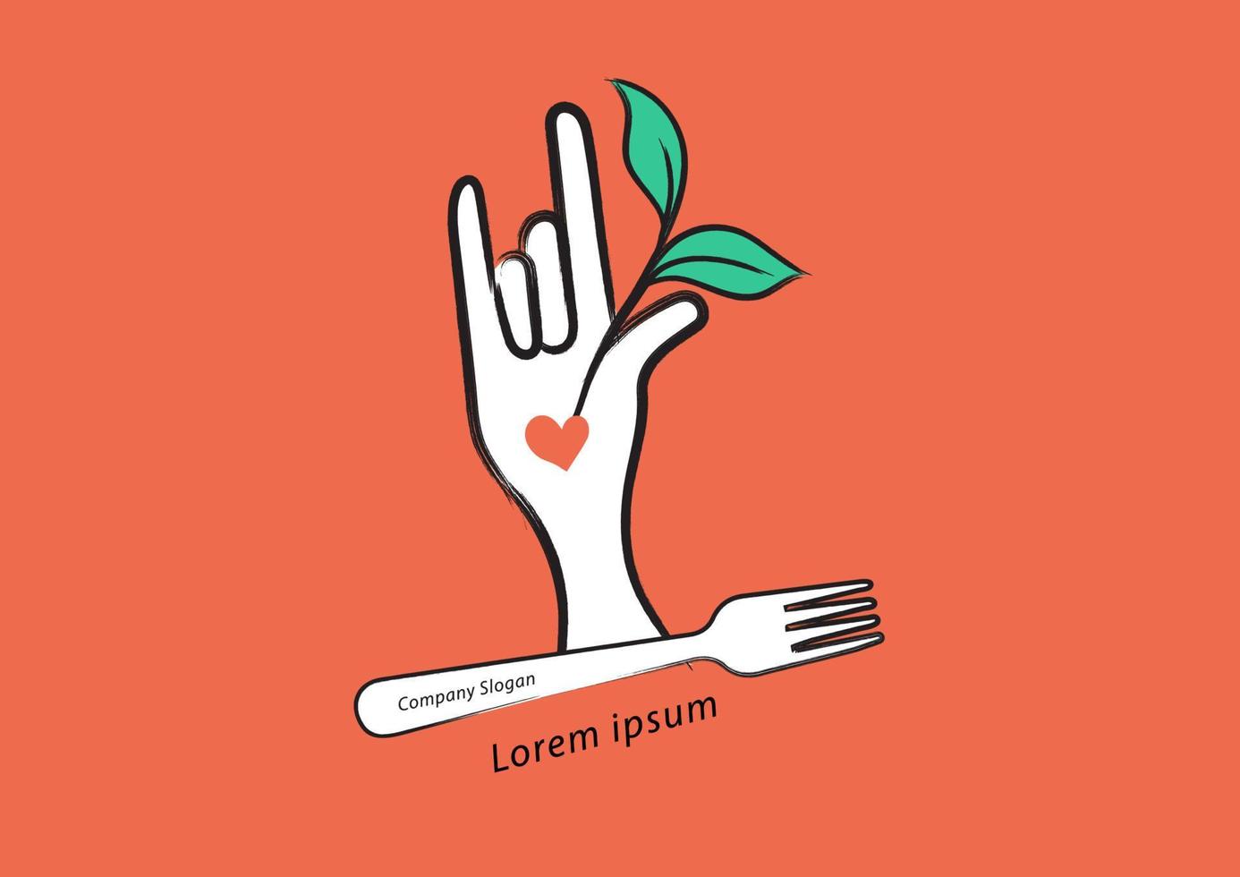 I Love You language hand with green leaf vector illustration, food organic Logo design, Cutlery, icon, sign, symbol