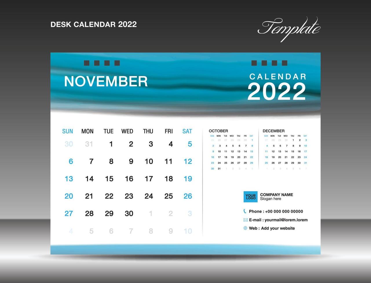 Desk Calendar 2022 Template vector, November 2022 year vector