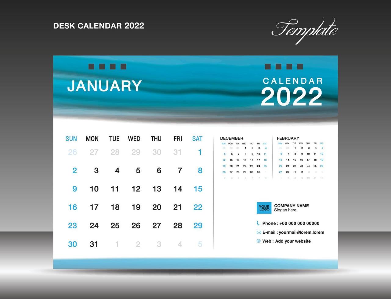 Desk Calendar 2022 Template vector, January 2022 year vector