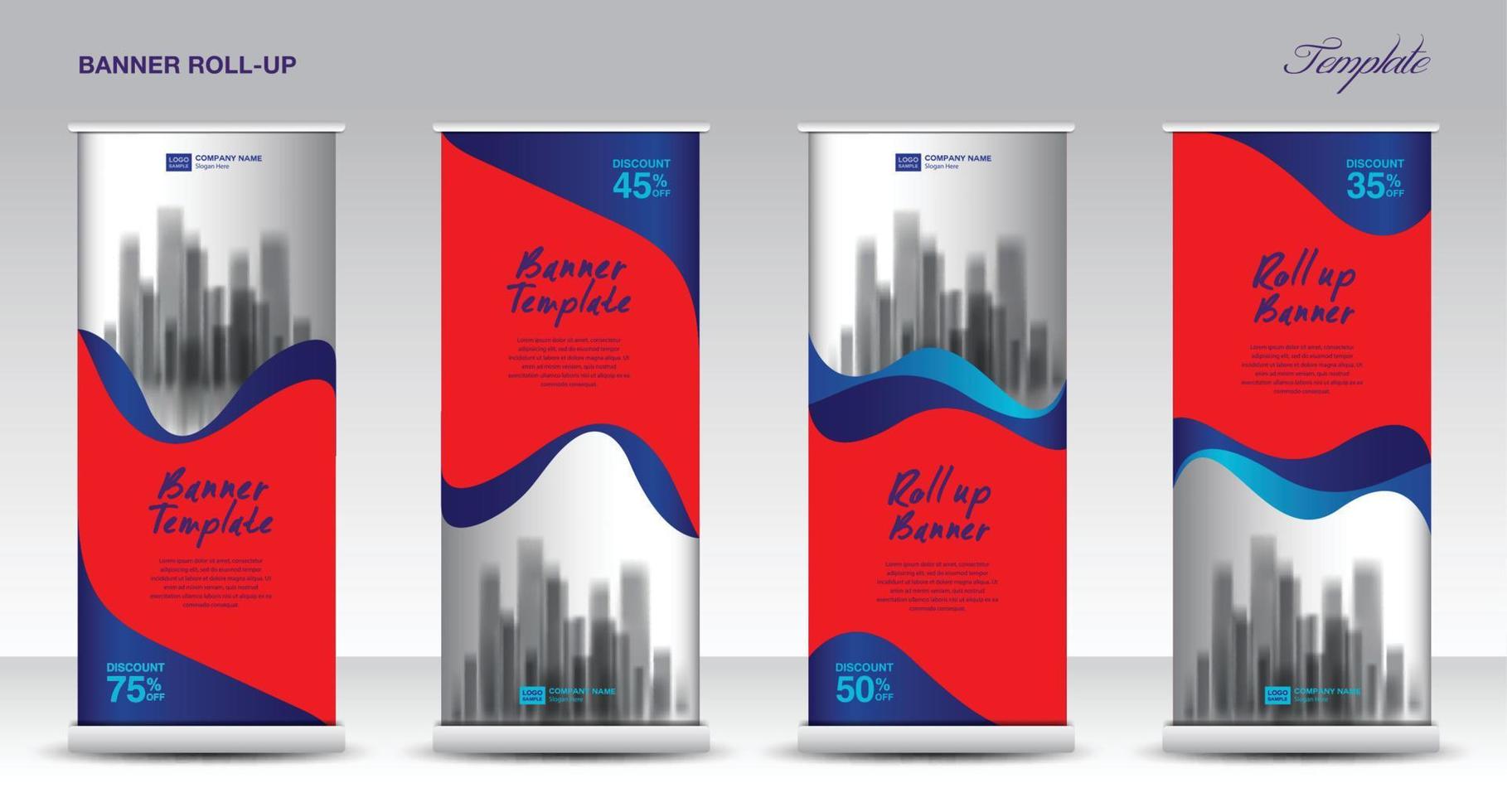 Red Roll up banner vector template, Modern Exhibition Advertising Trend Business Roll Up Banner, Stand, Poster, Brochure flat design, Presentation, display, x-banner, flag-banner. Stock vector.