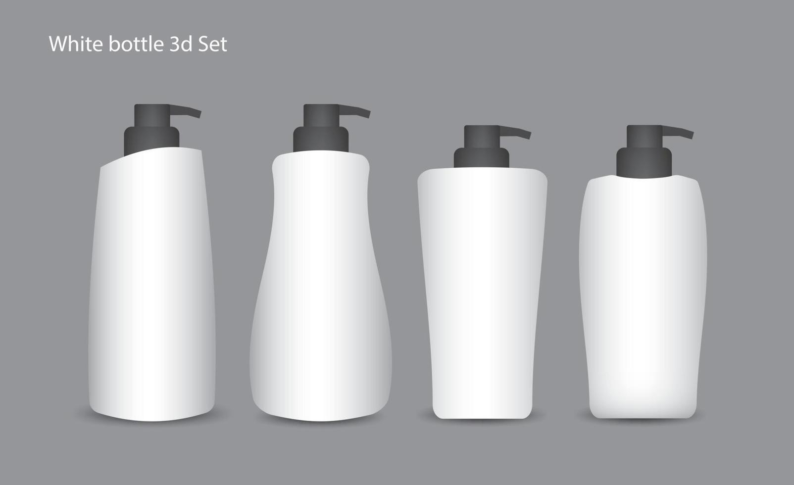 vector de botella 3d. envases de botellas de champú de plástico blanco para crema, piel, loción, champú, belleza, salud, medicina, suplemento. 3d realista. maqueta 3d realista. diseño de producto. paquete cosmético.