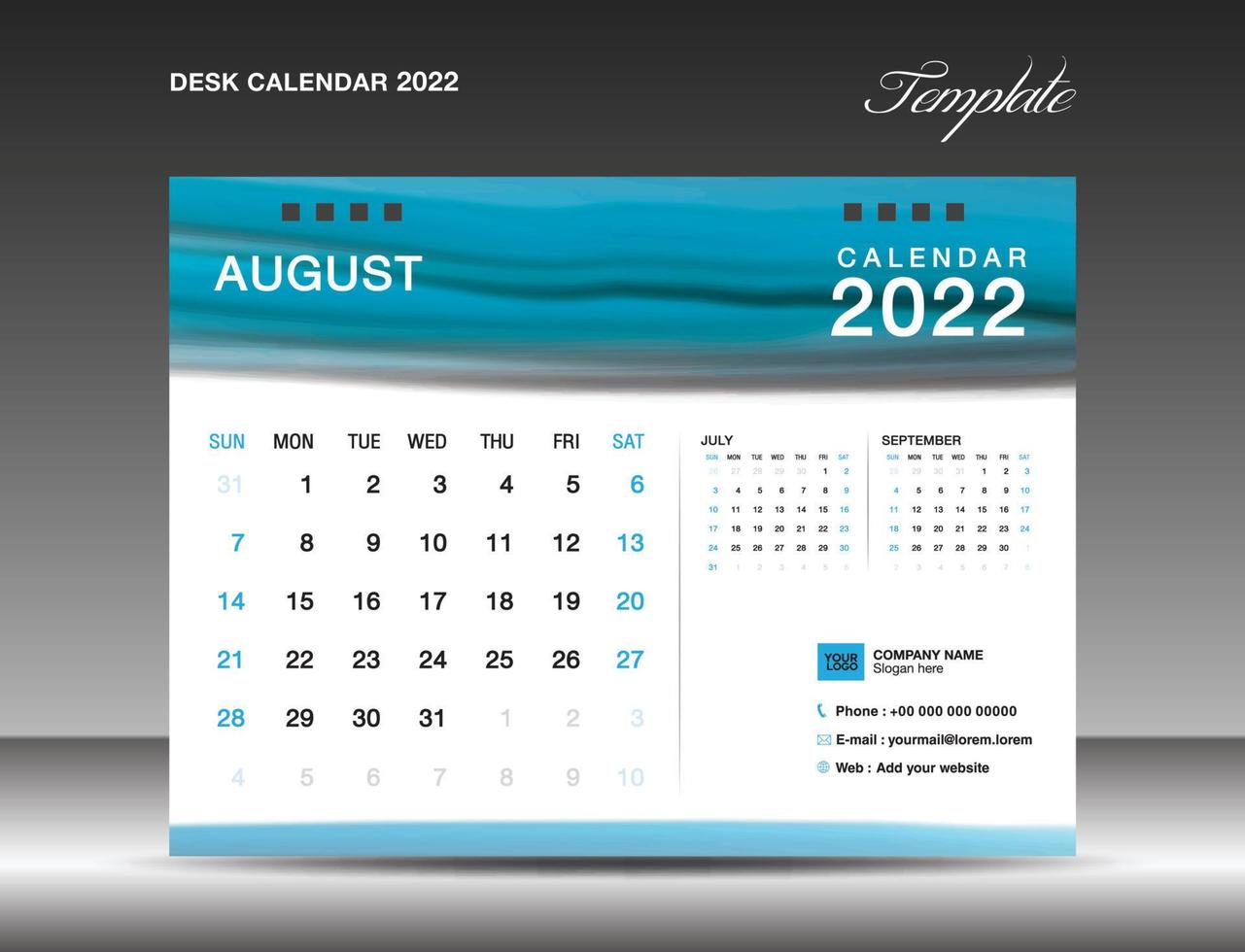 Desk Calendar 2022 Template vector, August 2022 year vector