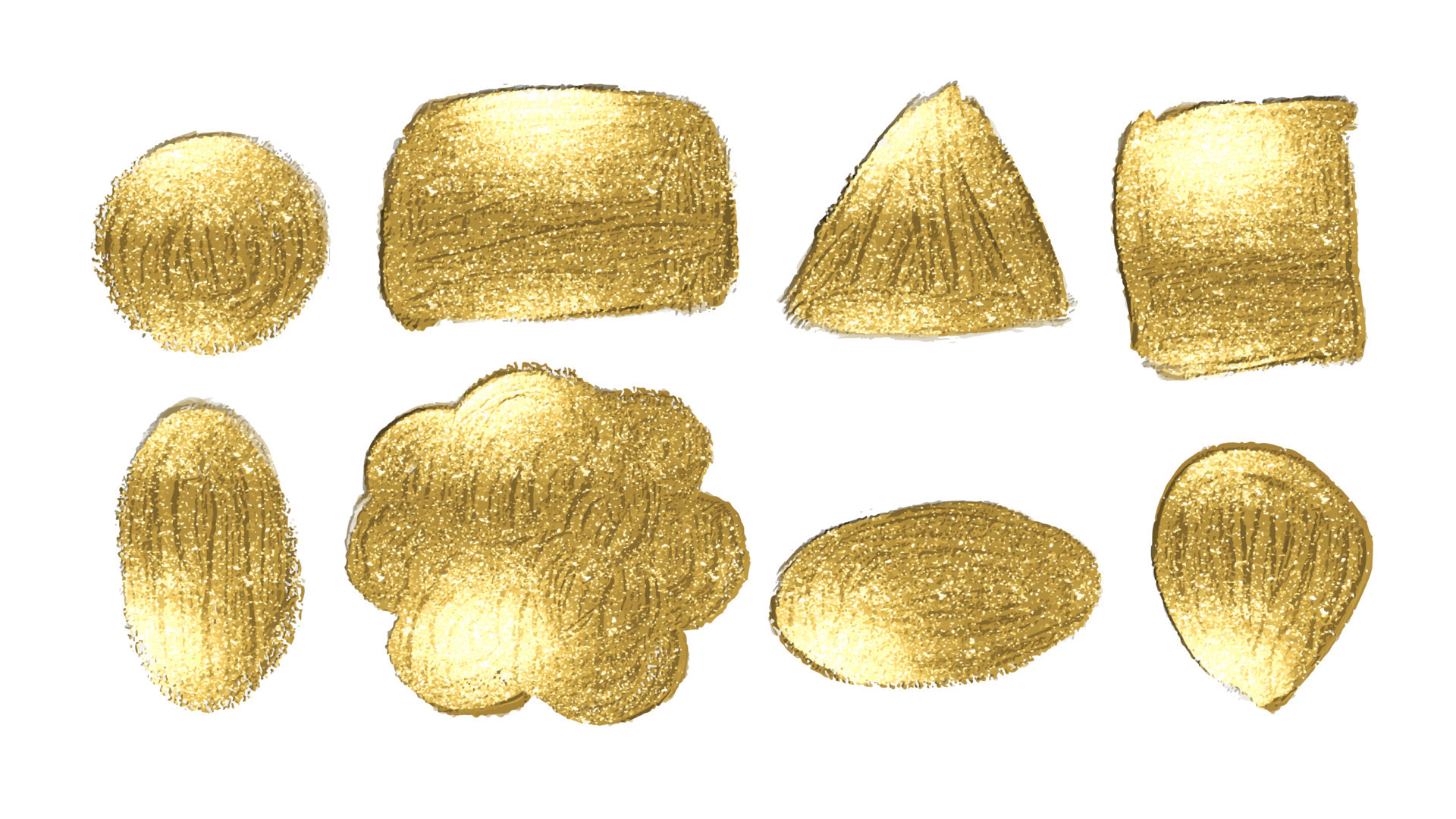 Collection of golden paint strokes, Set of gold paint smear with
