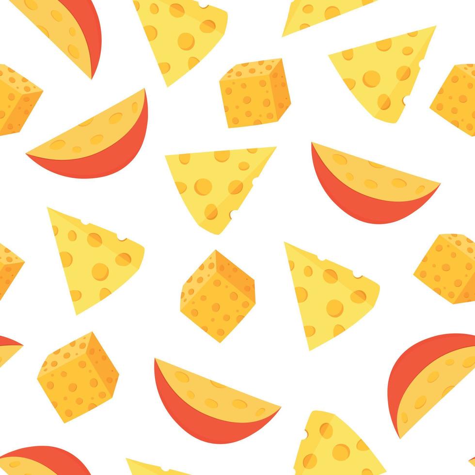 Seamless Vector Pattern with Pieces of Different Cheese