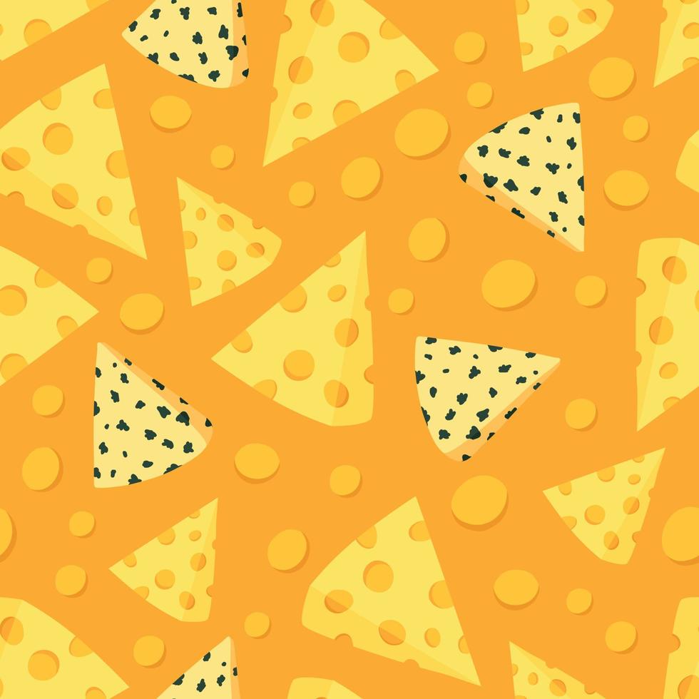 Seamless Pattern with Pieces and Slices of Cheese on a Cheese Background vector