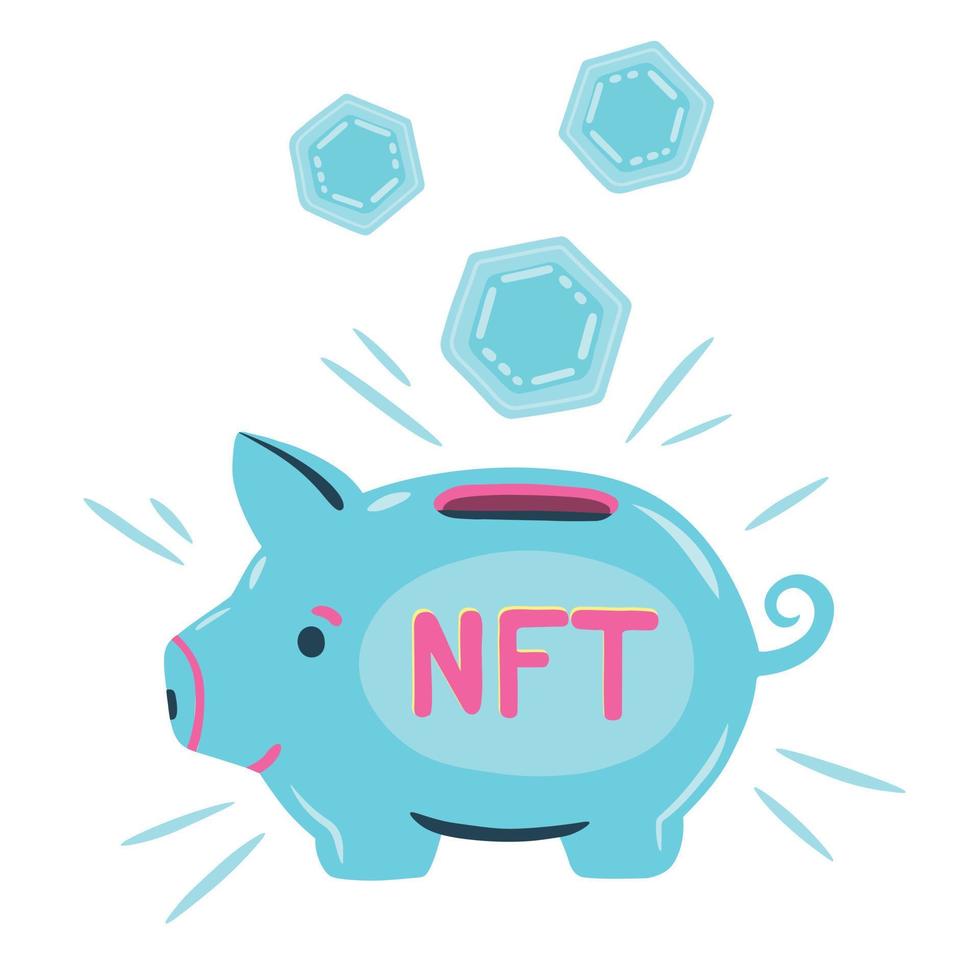 Piggy Bank with NFT Tokens. Nft and Cryptocurrency Investment Concept vector