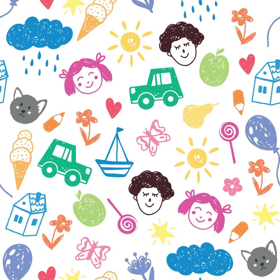 Childish Seamless Pattern with Funny Doodles vector