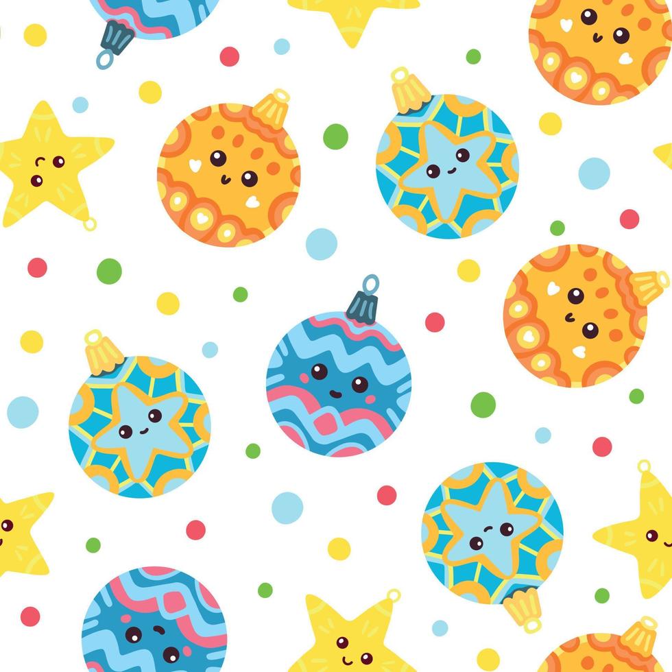 Decorative Seamless Colorful Pattern with Funny Cute Christmas Balls vector