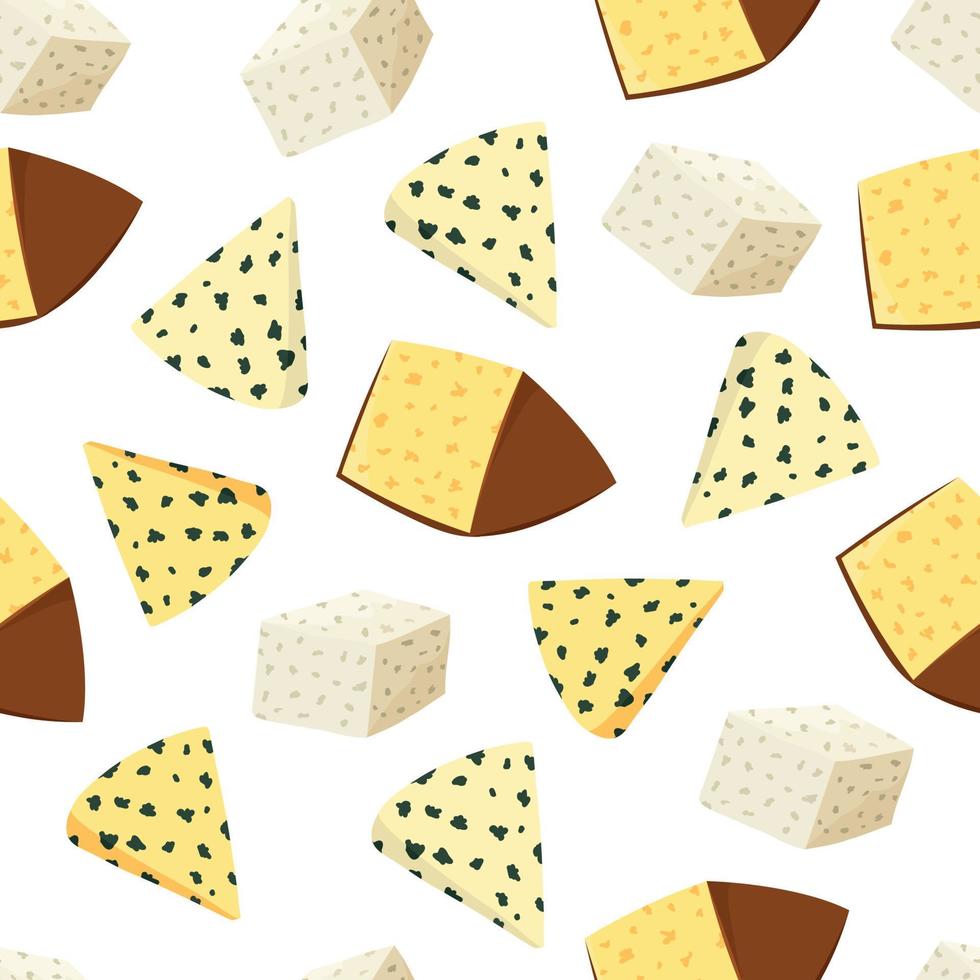 patrón sin costuras con trozos de queso de diferentes variedades vector