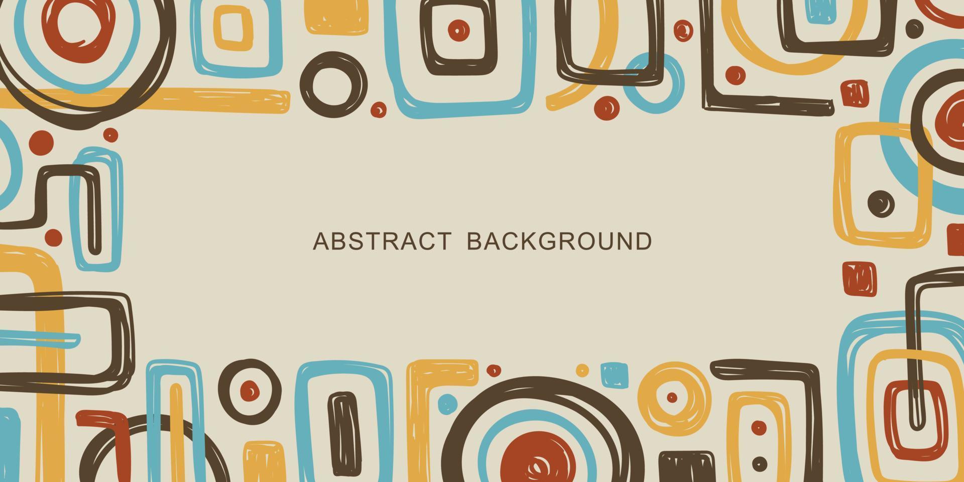 BEIGE VECTOR BACKGROUND WITH MULTICOLORED CARELESSLY DRAWN GEOMETRIC ELEMENTS AT THE EDGES