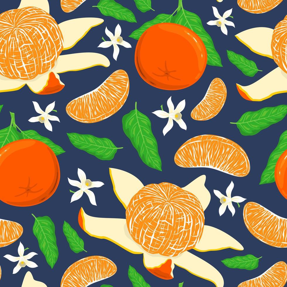 BLUE SEAMLESS VECTOR BACKGROUND WITH BRIGHT RIPE TANGERINES
