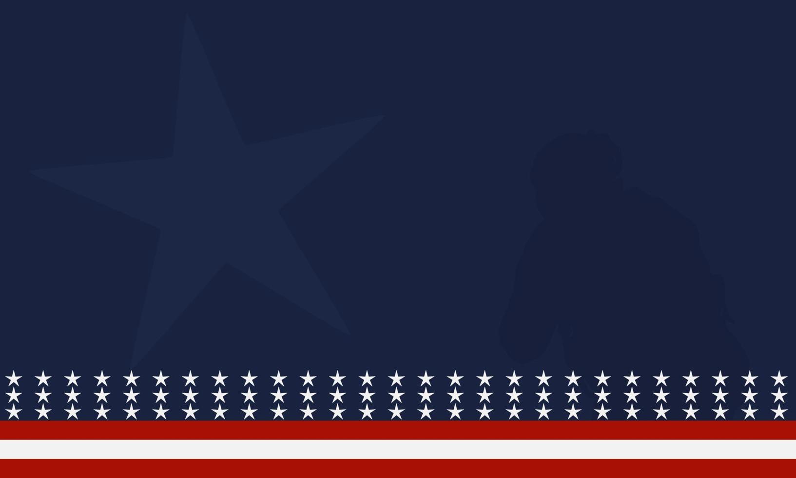 bandera americana con silueta de un soldado veterano y área de espacio de copia. adecuado para ser colocado en contenido con ese tema. vector