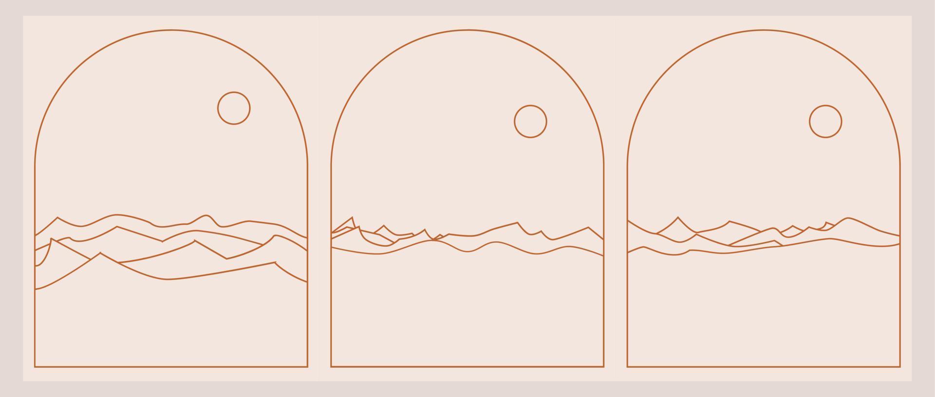 conjunto de logotipos boho paisajísticos en un moderno estilo minimalista vector