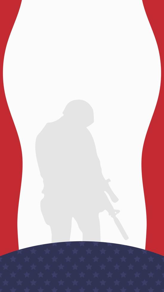 bandera americana con silueta de un soldado veterano y área de espacio de copia. adecuado para ser colocado en contenido con ese tema. vector