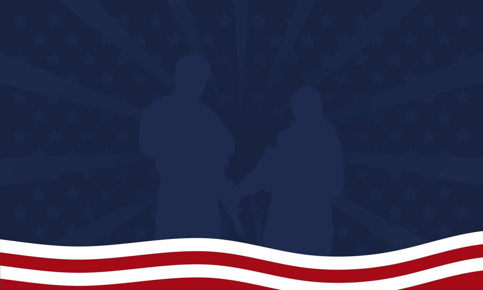 American flag with Silhouette of a veteran soldier, and copy space Area. Suitable to be placed on content with that theme. vector