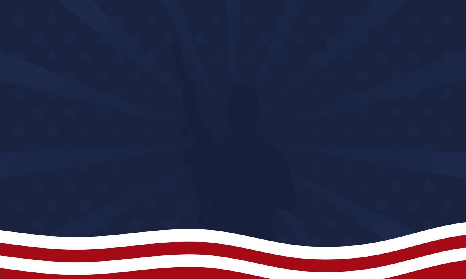 American flag with Silhouette of a veteran soldier, and copy space Area. Suitable to be placed on content with that theme. vector