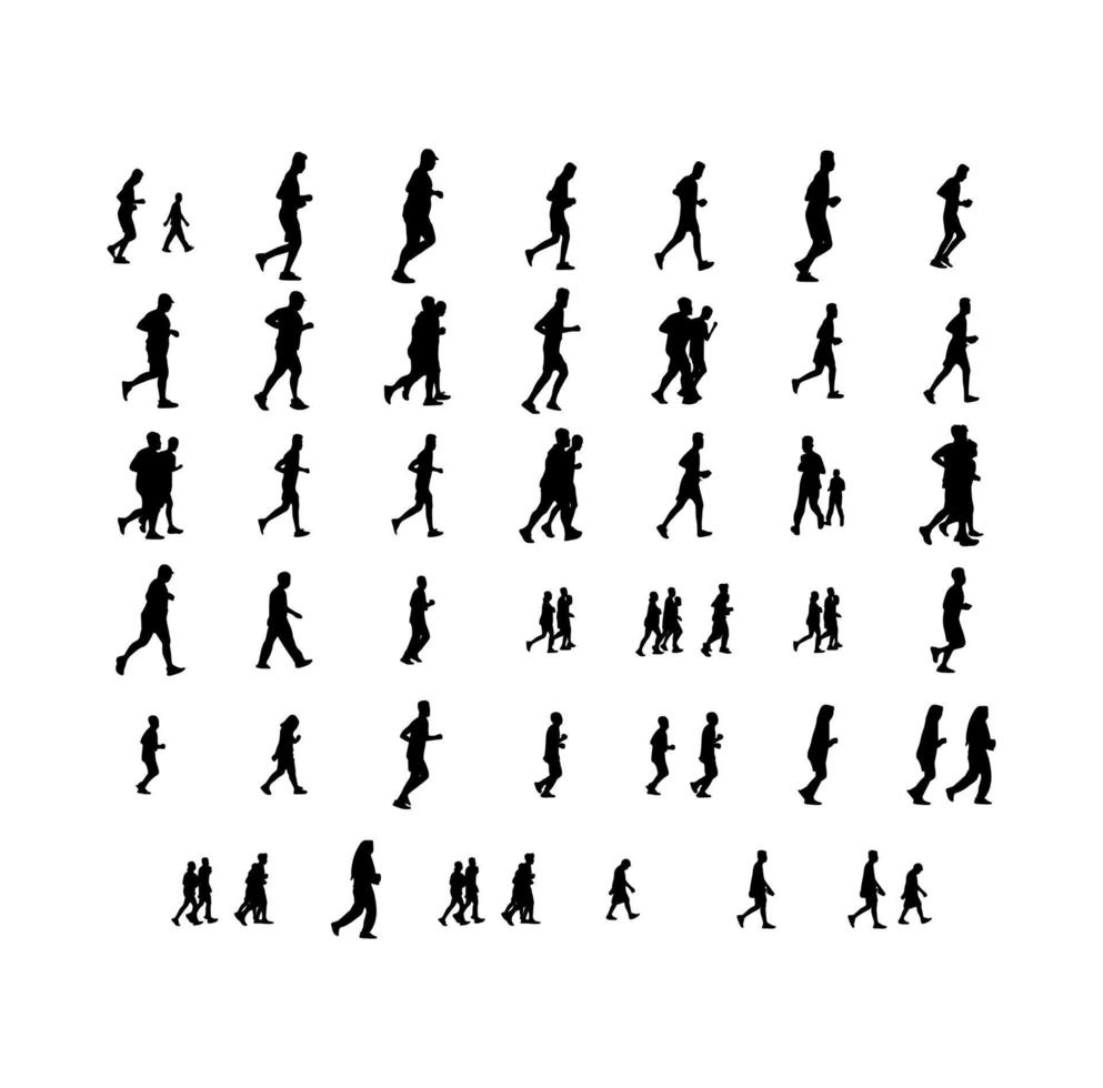 conjunto de siluetas de personas corriendo vector