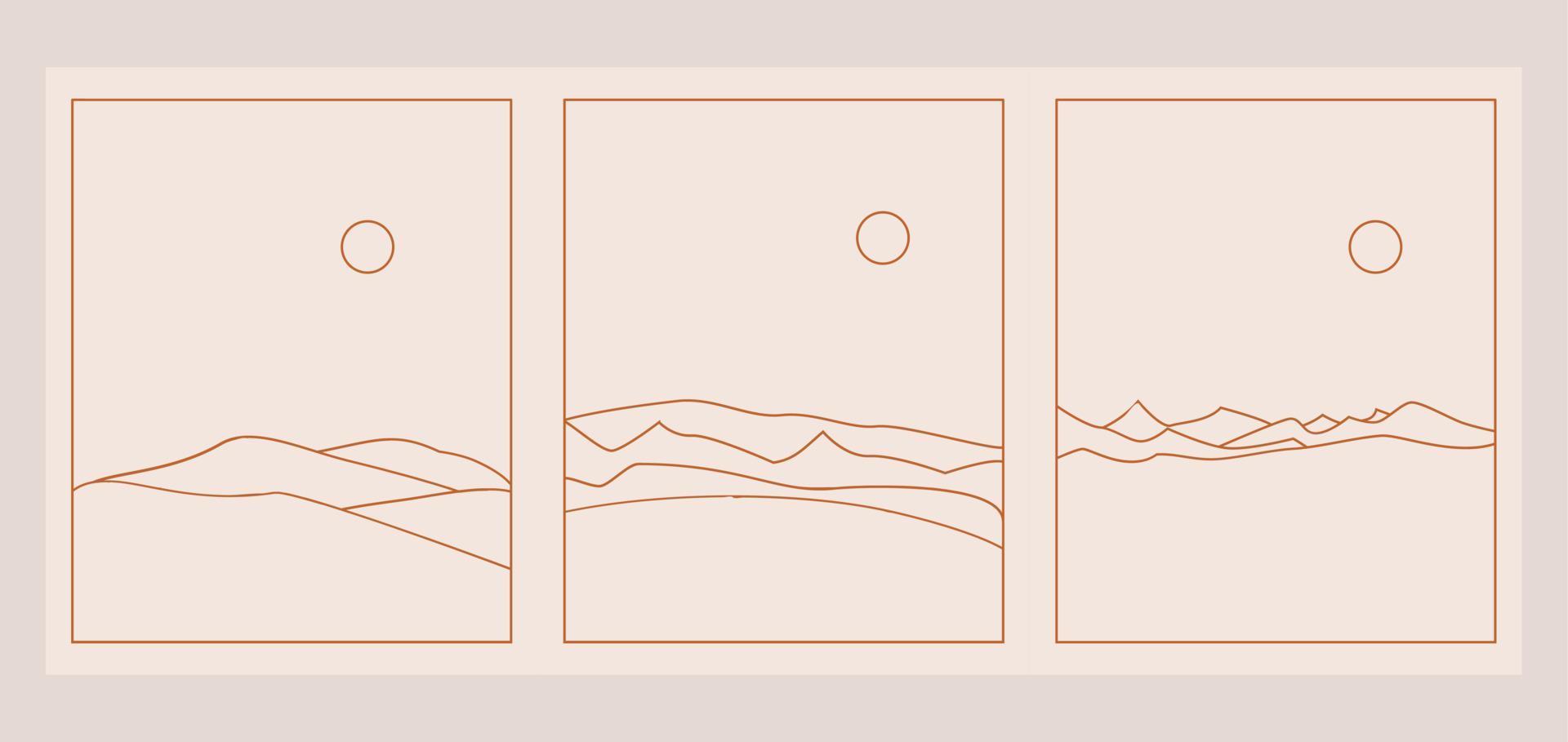 Set of Boho Landscape Logos in Trendy Minimal Liner Style vector