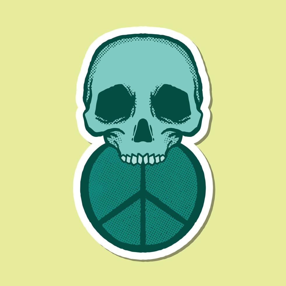hand drawn skull with peace logo doodle illustration for tattoo stickers poster etc vector