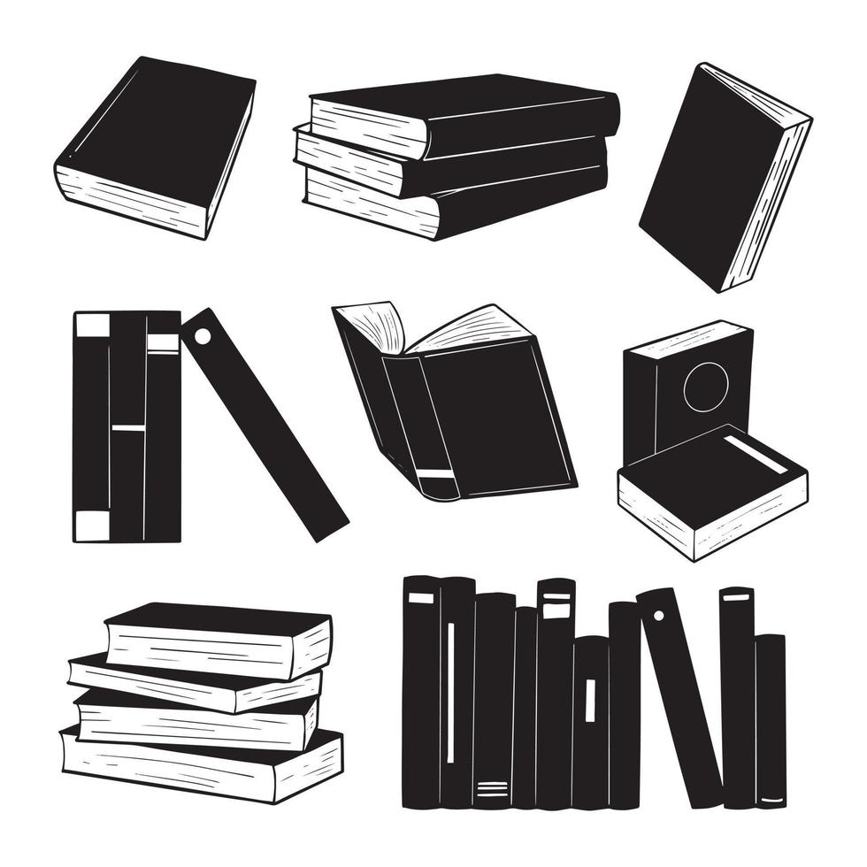 collection hand drawn books doodle illustration for stickers poster etc vector