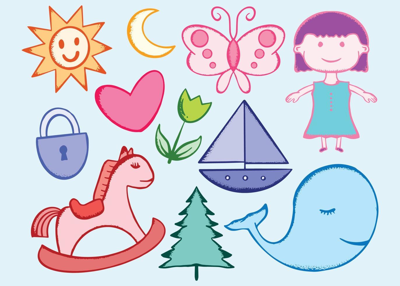 collection hand drawn colorful kids doodle illustration for stickers poster etc vector