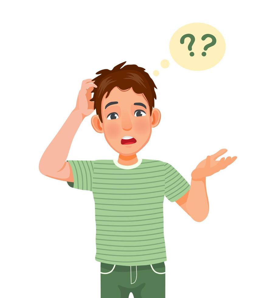 Confused young man scratching his head having no idea clueless and