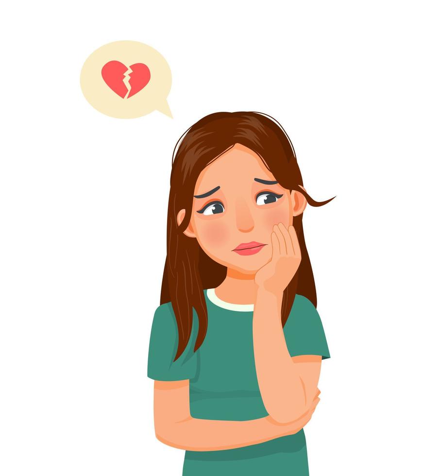 depressed young woman feeling sad, broken heart, upset, tired and bored with hand on her cheek and crossed arms vector