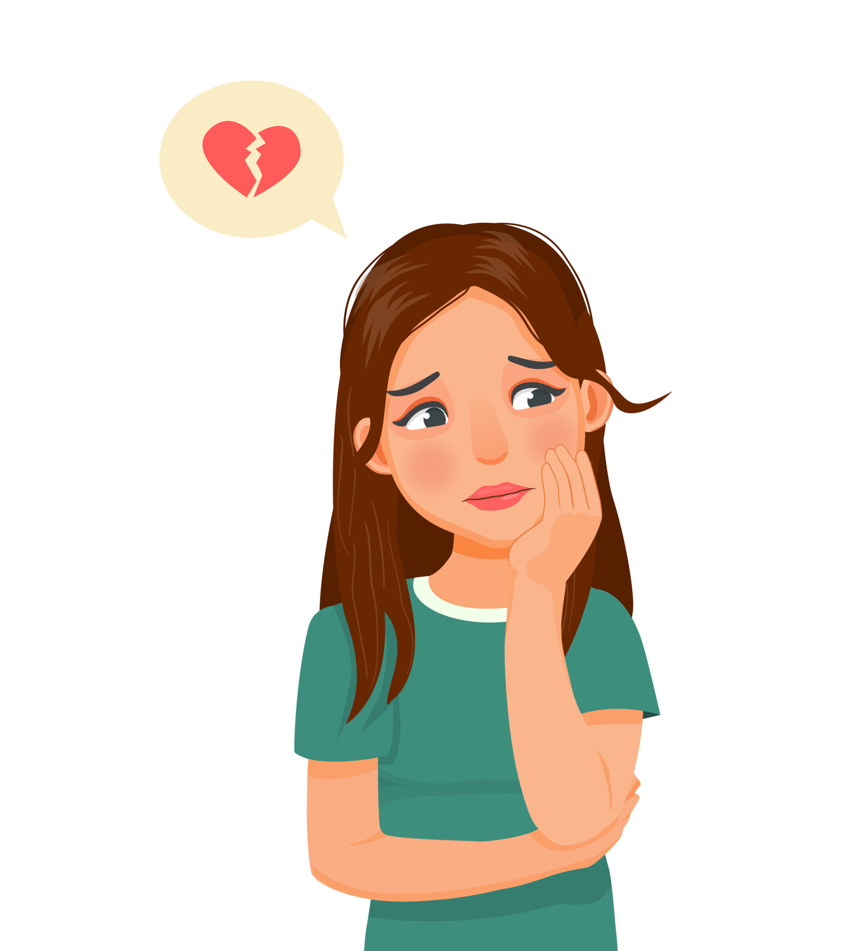 depressed young woman feeling sad, broken heart, upset, tired and bored  with hand on her cheek and crossed arms 7925247 Vector Art at Vecteezy