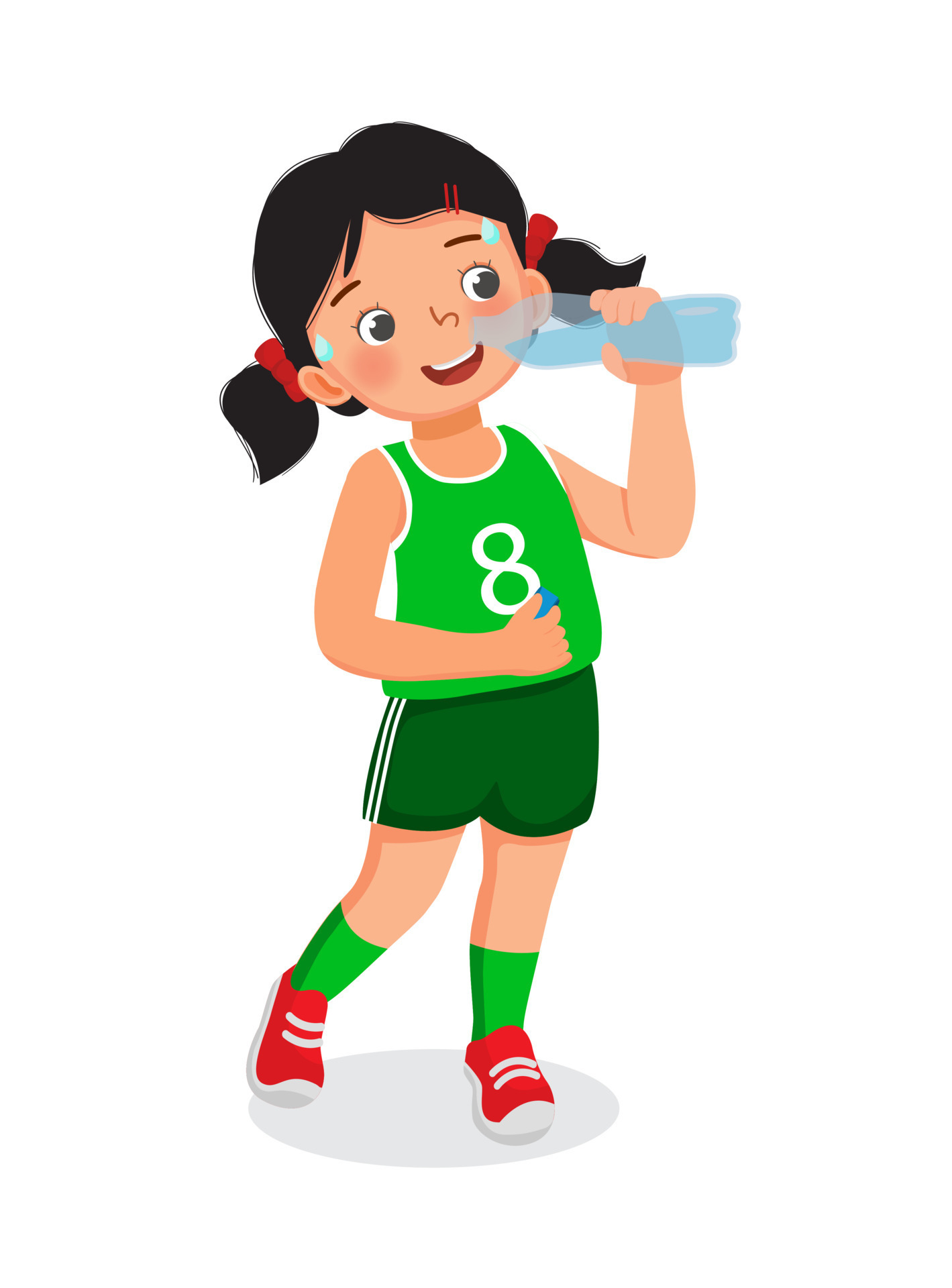 Cute little girl drinking fresh water from a bottle feeling thirsty after  doing sport exercise 7925316 Vector Art at Vecteezy