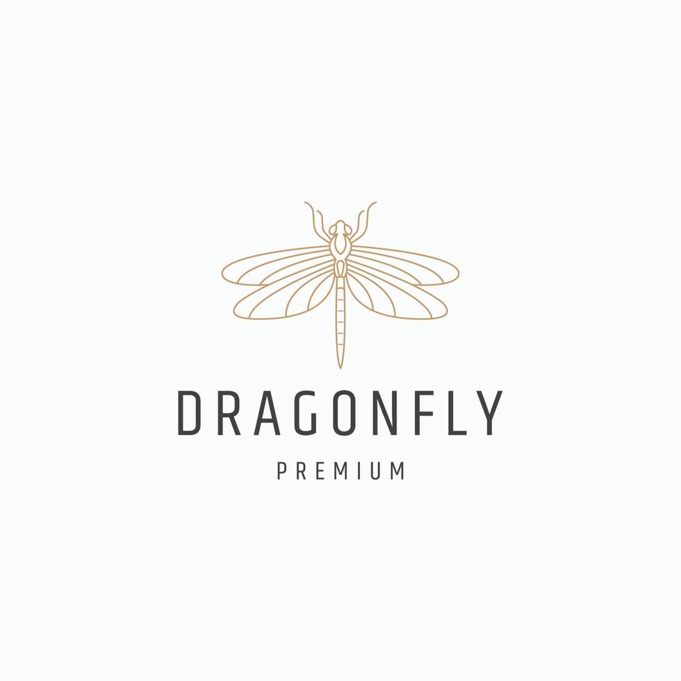 Dragonfly line art logo icon design template flat vector illustration