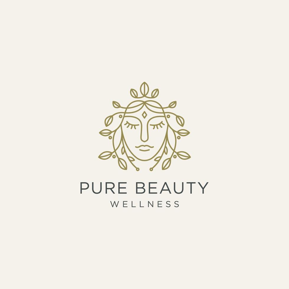 Luxurious Beauty woman with floral leaf line art natural beauty logo ...