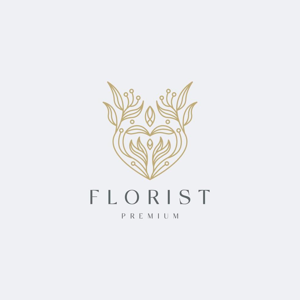 Luxurious Floral with line style logo icon design template. Flower, florist, nature, leaf, beauty, spa, cosmetic, yoga, gradient flat modern vector illustration