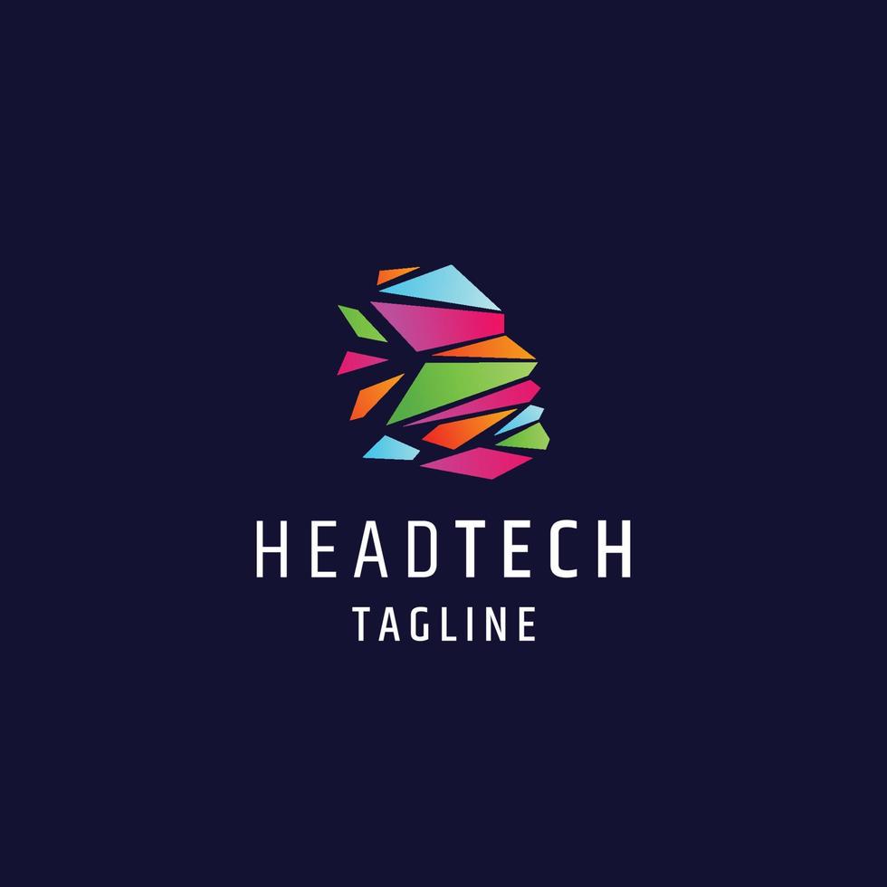 Human head tech polygonal flat logo icon design vector illustration