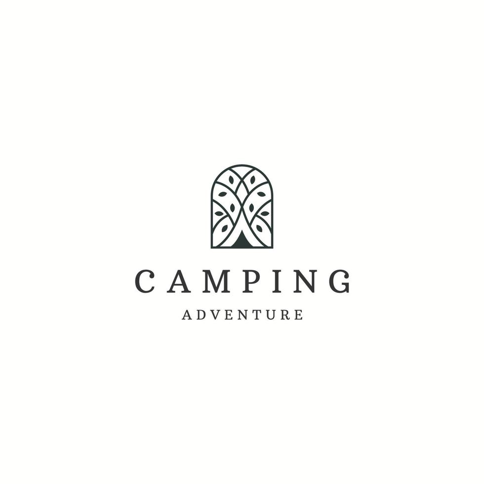 logotipo de camping con plantilla de diseño de icono de logotipo de estilo de línea vector plano