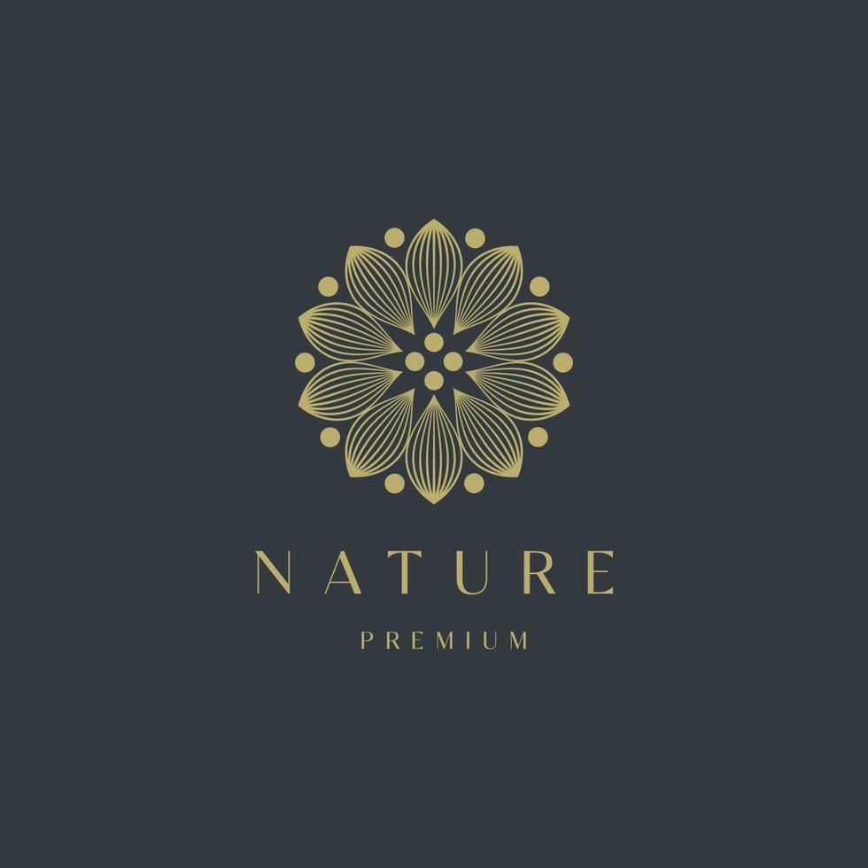 plantilla de diseño de icono de logotipo de ornamento de hoja floral de naturaleza lujosa. oro, elegante, belleza, spa, yoga, producto cosmético, ilustración vectorial moderna vector