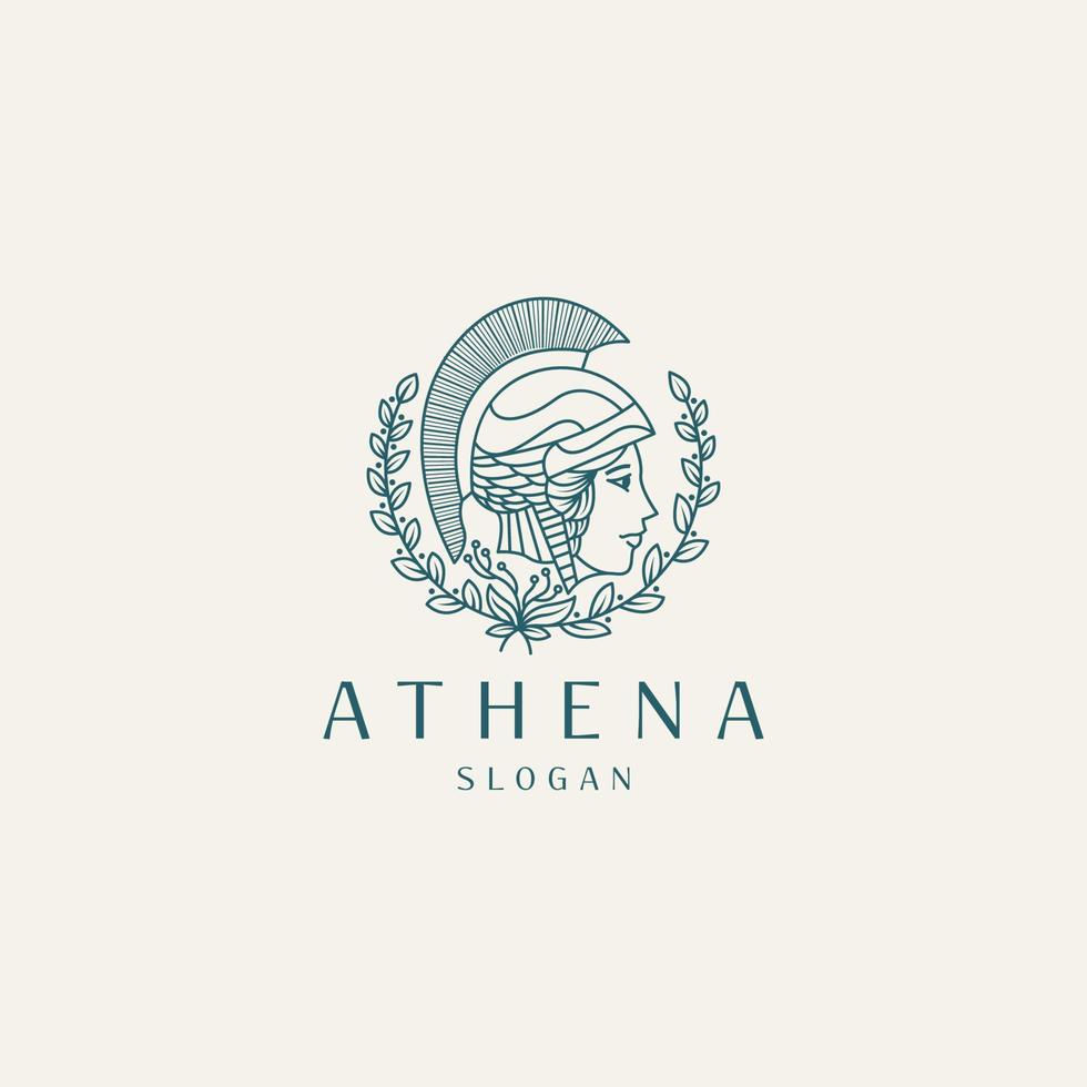 Luxurious Greek Goddess Athena mono line logo icon design template vector illustration