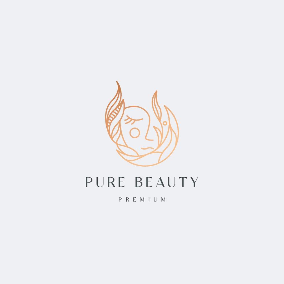 plantilla de diseño de icono de logotipo de estilo de línea de degradado floral de mujer luna. elegante, lujo, belleza, producto cosmético, spa, ilustración de vector plano moderno