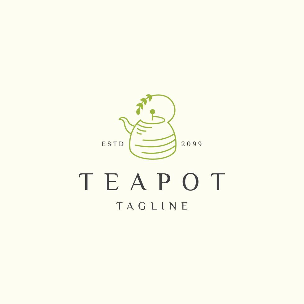 plantilla de diseño de icono de logotipo de hoja de té verde de tetera vector plano