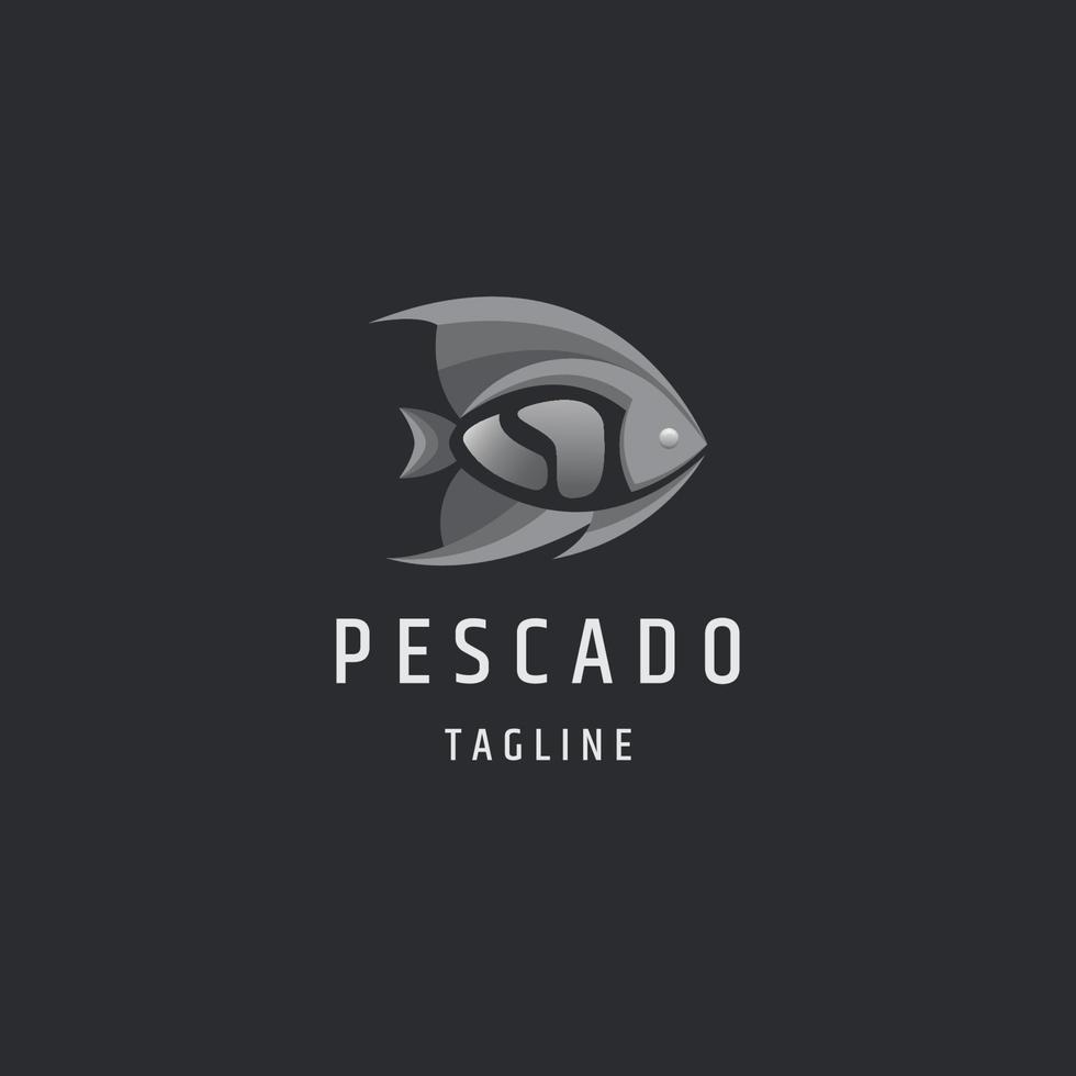 Ilustración de vector de plantilla de diseño de icono de logotipo plano degradado monocromo de pescado