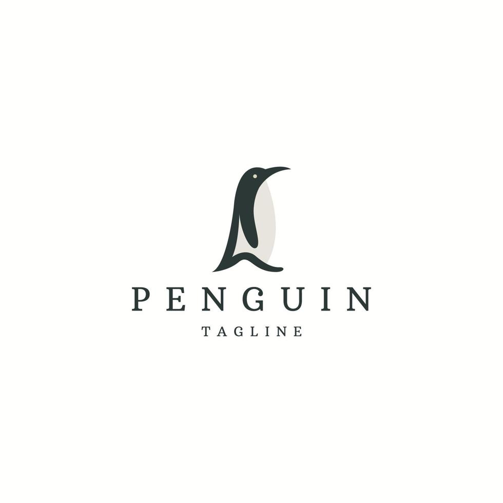 Ilustración de vector plano de plantilla de diseño de icono de logotipo de animal de pingüino