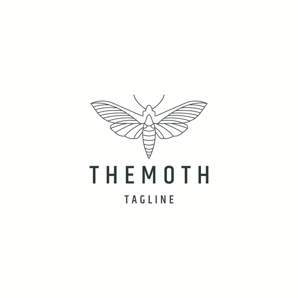 Moth line art logo icon design template flat vector illustration