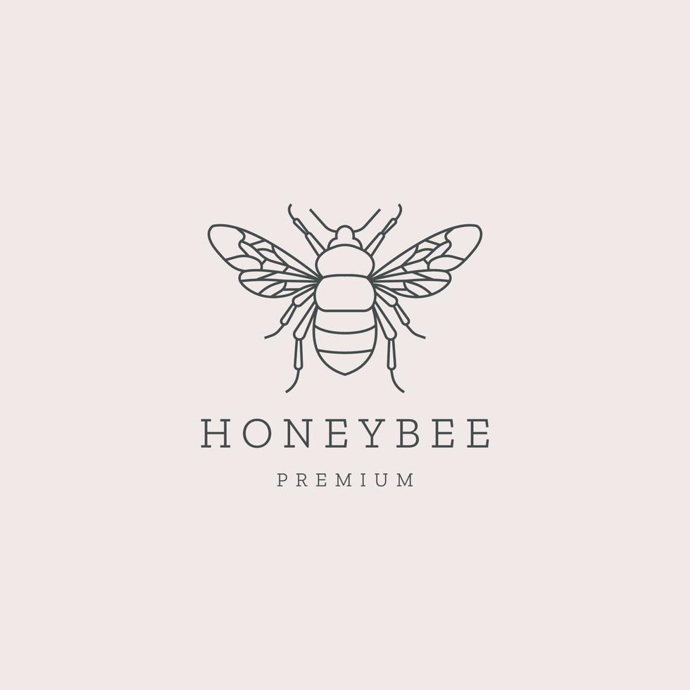 Honey bee mono line logo icon design template flat vector illustration