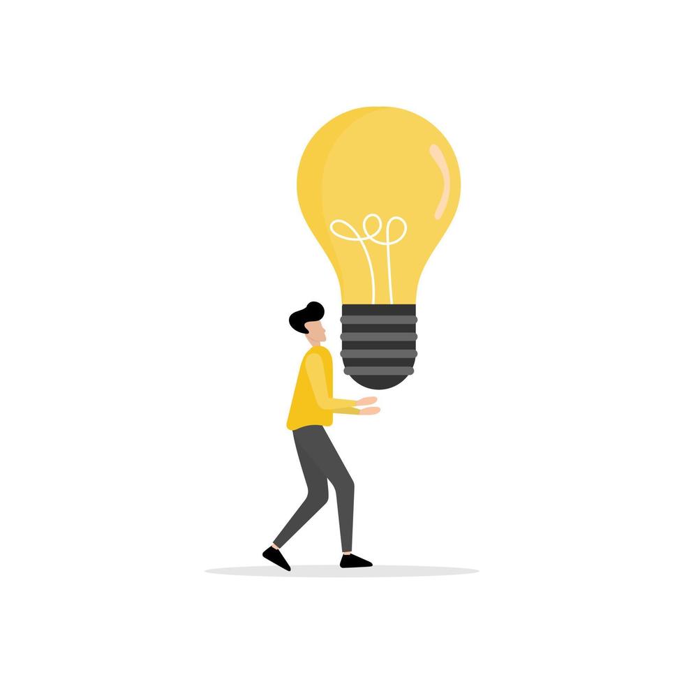 Idea and creative concept. Smart businessmen hold light bulbs for opportunities, search for new solutions, and direction of development. A new business idea of leadership. vector
