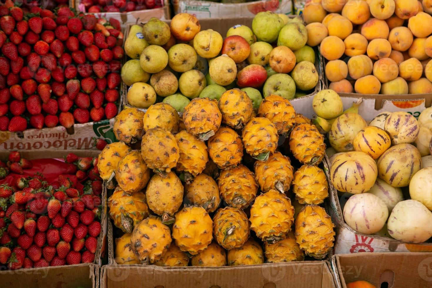 Fresh fruits and vegetables at the local market in Lima, Peru. Market vegetables sold by local farmers. photo