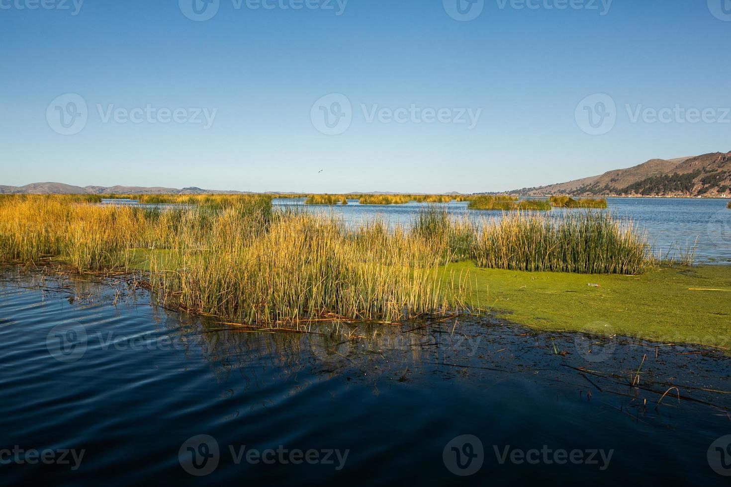 el lago titicaca es el lago más grande de américa del sur y el lago navegable más alto del mundo. foto