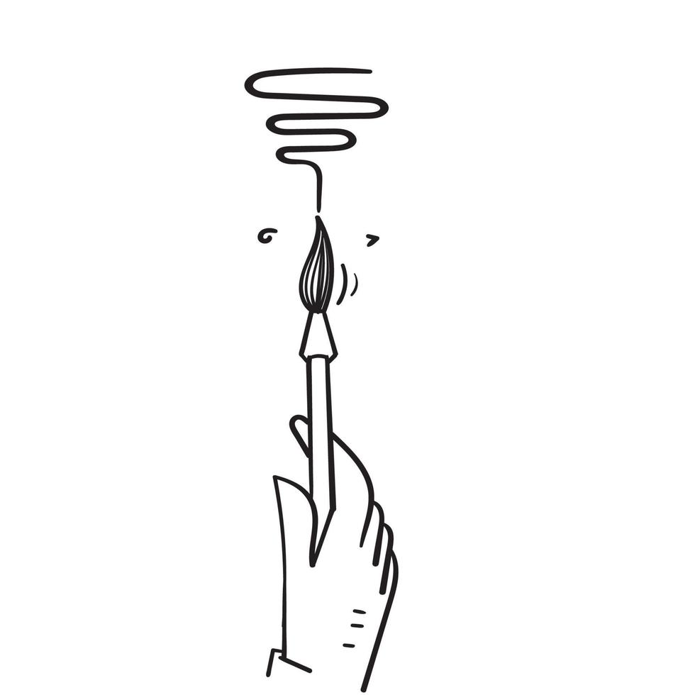 dibujado a mano doodle mano sosteniendo una ilustración de dibujo de pincel vector